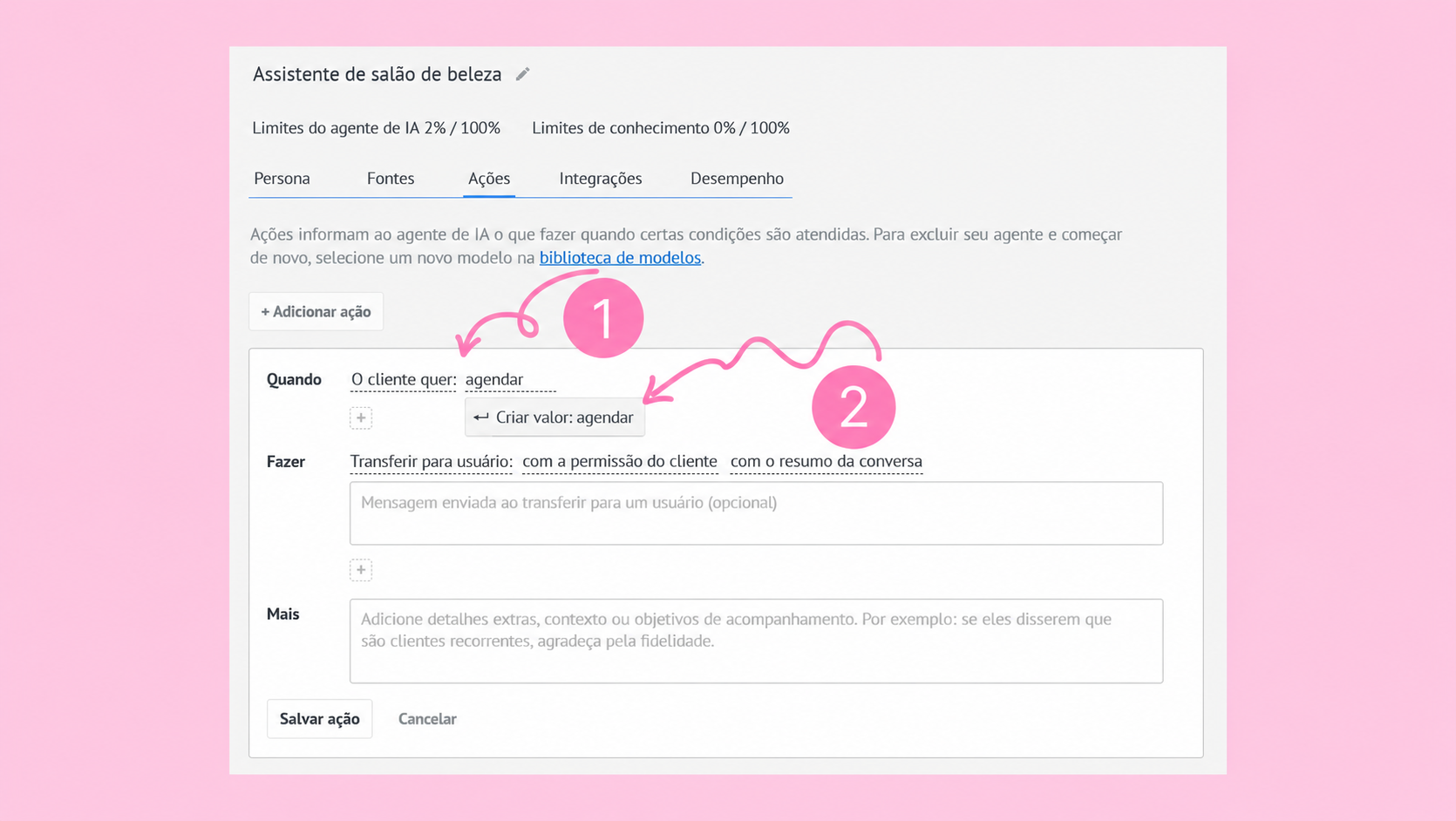 Instructions for scheduling appointments in a beauty assistant interface with highlighted actions.
